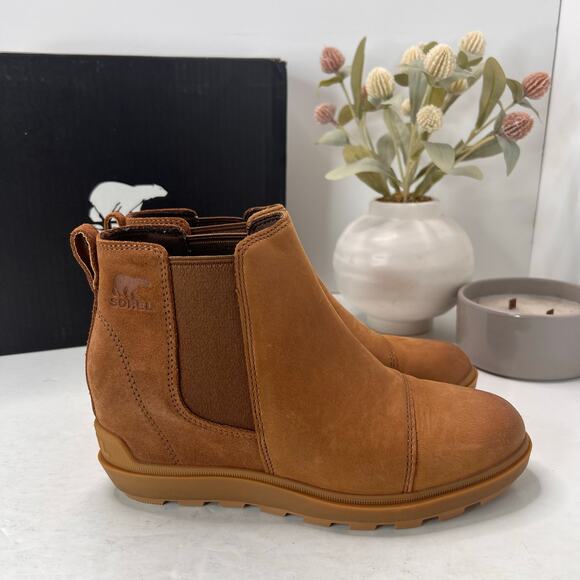 Sorel Evie II Chelsea Boot Waterproof Leather/Suede Wedge Brown Women 7 NWB - Picture 3 of 11